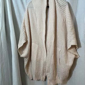 Melissa McCarthy 2X Cardigan Sweater Pink Long Pockets Batwing 3/4 Sleeve